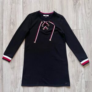 (New) Tommy Hilfiger Black and Red Long Sleeve Dress, black, SP